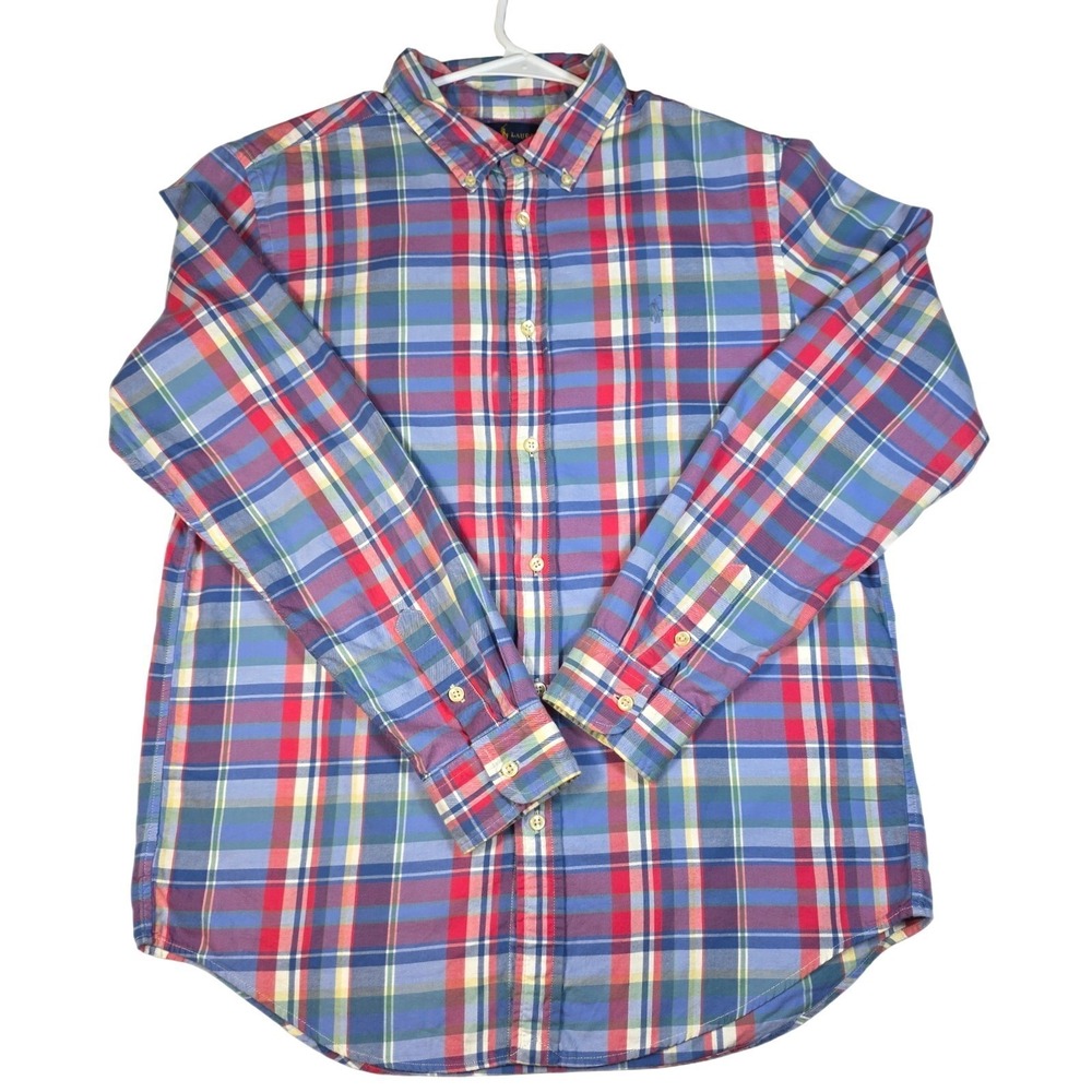 POLO Ralph Lauren Boys XL 18-20‎ Plaid Oxford Shirt Multi Color Pony L